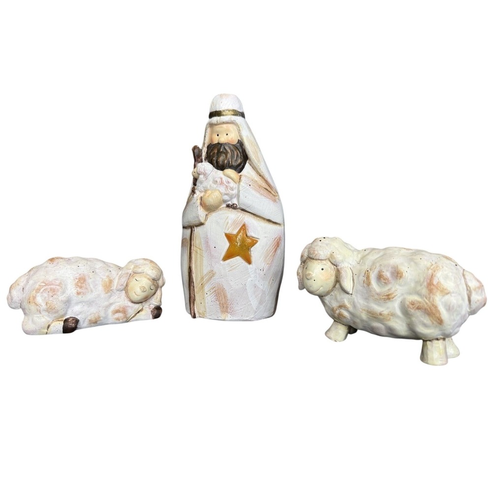 Roman Inc Nativity Shepherd and Sheep 3 Piece Set Light Up Star Christmas Decor